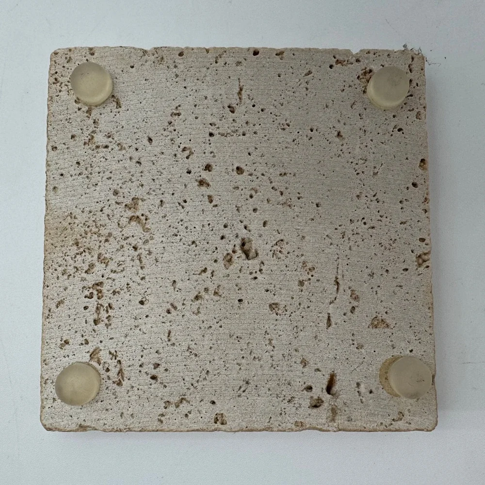 Set of 2 Fleur De‎ Lis Travertine Stone Drink Coasters Rustic New Orleans Decor